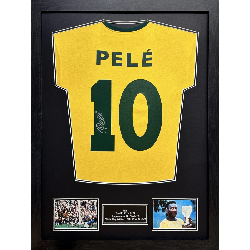 Image of AllStarSignings Ltd Pele signed & framed Brazil football shirt Yellow unisex One Size