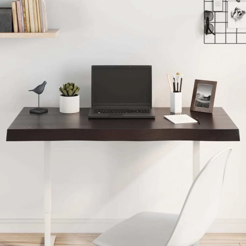 Image of Vidaxl Table Top Dark Grey 100X40X6cm Treated Solid Wood Oak Live Edge, Brown 364015