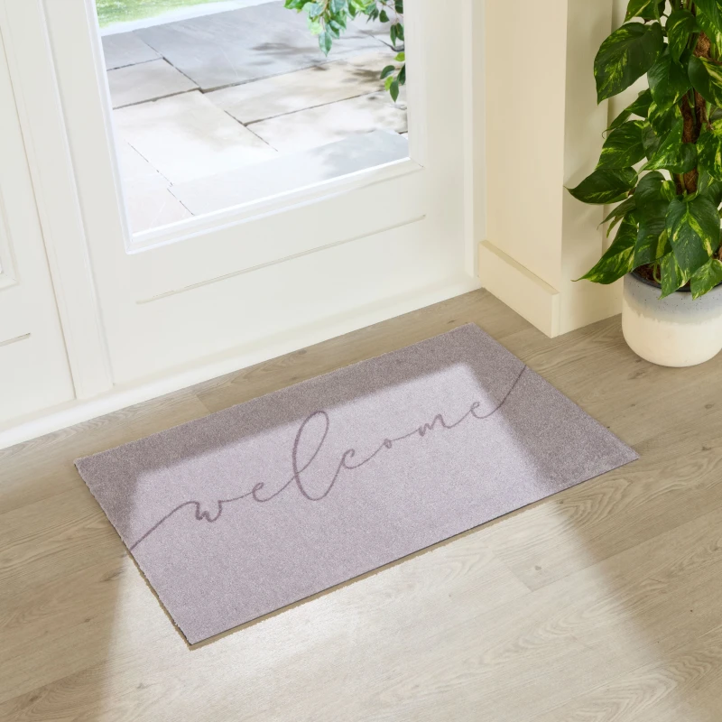 Image of Artsy Doormats Taupe Welcome Indoor Washable Doormat 80X50Cm