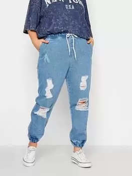 Image of Yours Clothing Ripped Jogger Jean Mid Blue Size 18, Women