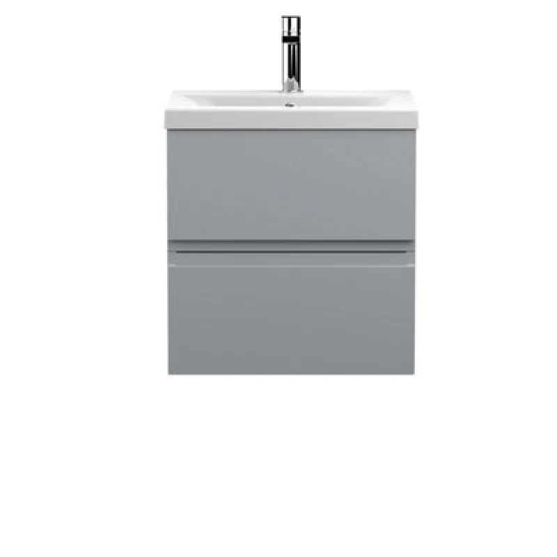 Image of Nuie Hudson Reed Urban Wall Hung 2 Drawer Vanity Unit With Mid-Edge Ceramic Basin, Modern Bathroom Furniture In Satin Grey, 500mm