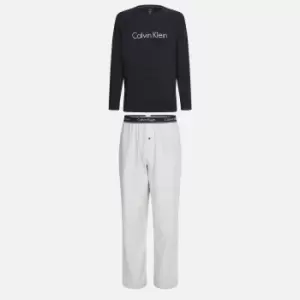 Image of Calvin Klein Mens Long Sleeve Sleep Set - Snow Heather/Black - L