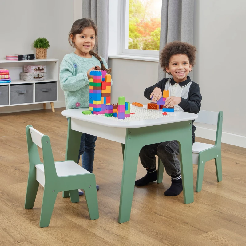 Image of Liberty House Toys Kids 4-in-1 Play Table and Two Chairs Set, Green LHT6808-P