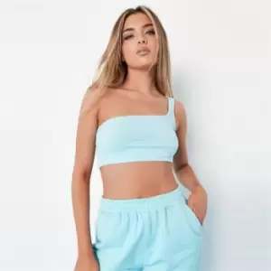 Image of Missguided One Shoulder Ribbed Cami - Blue