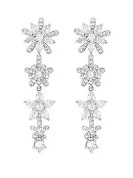 Image of Jon Richard Rhodium Plated Cubic Zirconia Floral Drop Earrings, Silver, Women