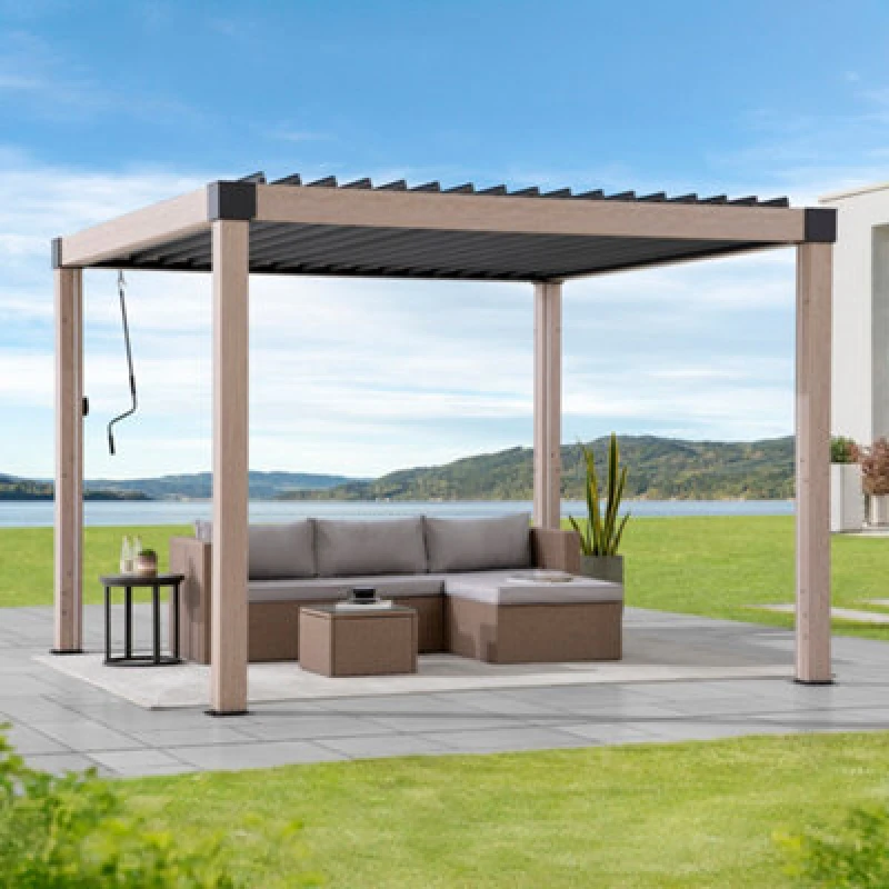 Image of Sunjoy 3X3M Solar LED Louvered Pergola, Aluminum Pergola With Adjustable Louvered Roof, Anthracite