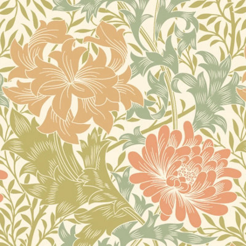 Image of Hoopla Walls Chrysanthemum Sage & Amber Smooth Matt Wallpaper