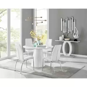 Image of Furniture Box Palma White High Gloss Round Dining Table and 4 White Isco Chairs