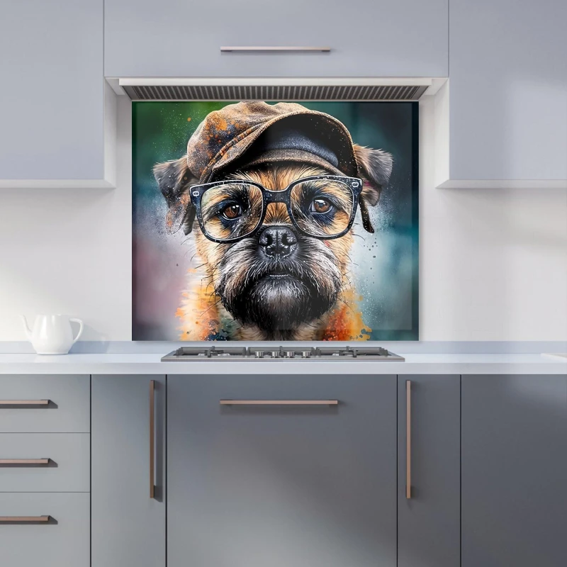 Image of Warren Reed - Designer Border Terrier Dog Splashart Kitchen Splashback Size: 900mm x 650mm Multicolor Unisex 900mm x 650mm
