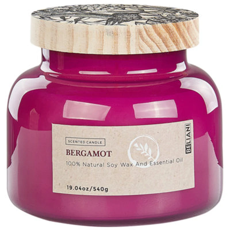 Image of BELIANI Beliani - Scented Candle 100% Soy Wax Cotton Wick Glass Fresh Fruit Fragrance Bergamot Delight Bliss 409528