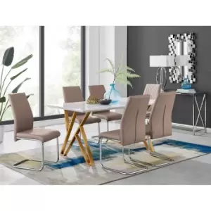 Image of Furniture Box Taranto White High Gloss Dining Table and 6 Cappuccino Lorenzo Chairs