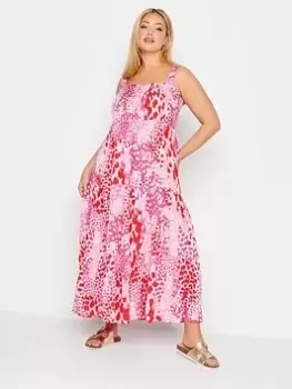 Image of Yours Shirred Strappy Dress Pink Markings, Pink, Size 24, Women