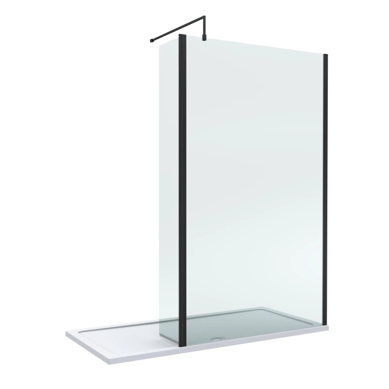 Image of Balterley 8mm Glass Wetroom Screen & Return Matt Black & Tray 1700 x 900mm Black Unisex