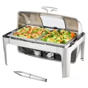 Image of VEVOR Rectangle Roll Top Chafing Dish with 9Qt Pan Visual Glass Lid Fuel Holder