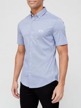 Image of Hugo Boss Athleisure Biadia R Short Sleeve Oxford Shirt Blue Size M Men