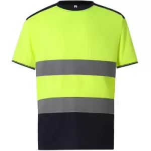 Image of Yoko Mens Two Tone Hi-Vis T-Shirt (XL) (Yellow/Navy) - Yellow/Navy
