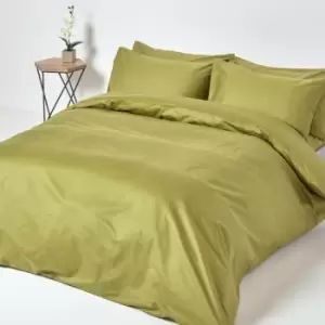 Image of Olive Green Egyptian Cotton Duvet Cover Set 1000 Thread Count, King - Olive Green - Olive Green - Homescapes