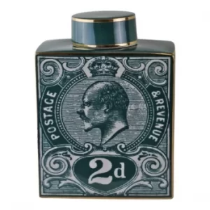 Image of Large Postage Stamp Decorative Ginger Teal Green Jar