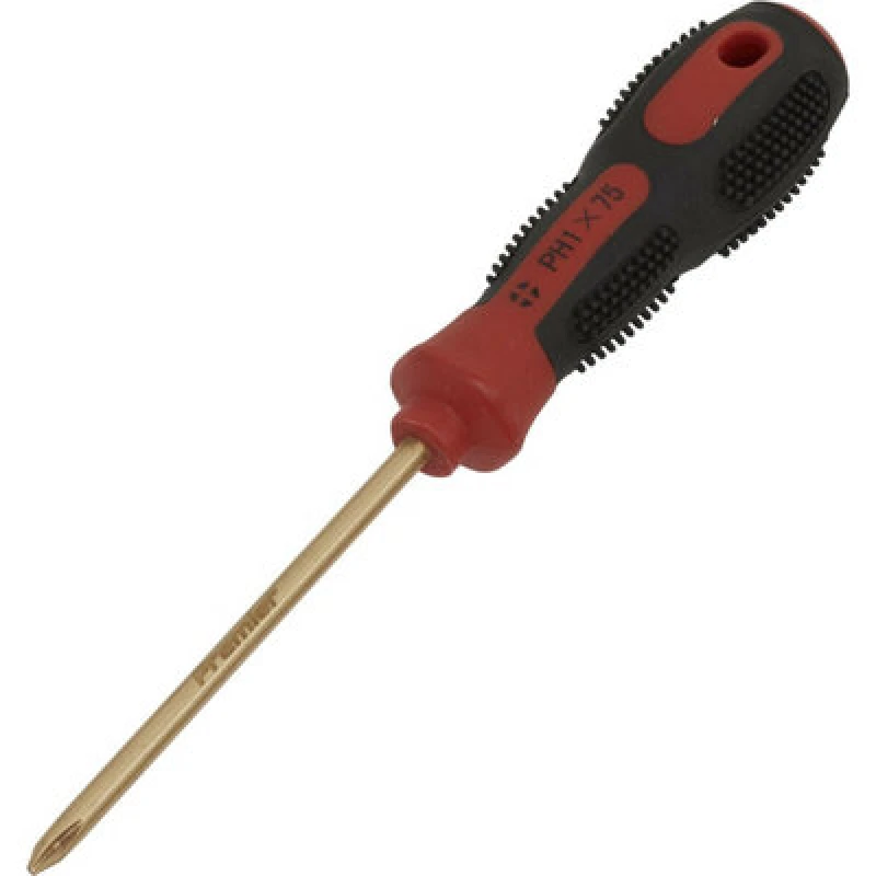 Image of Loops Non-Sparking Phillips Screwdriver - #1 x 75mm - Soft Grip Handle - Die Forged Multi