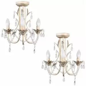 Image of 2 x Vintage Distressed White Cream 3 Way Ceiling Lights Chandelier