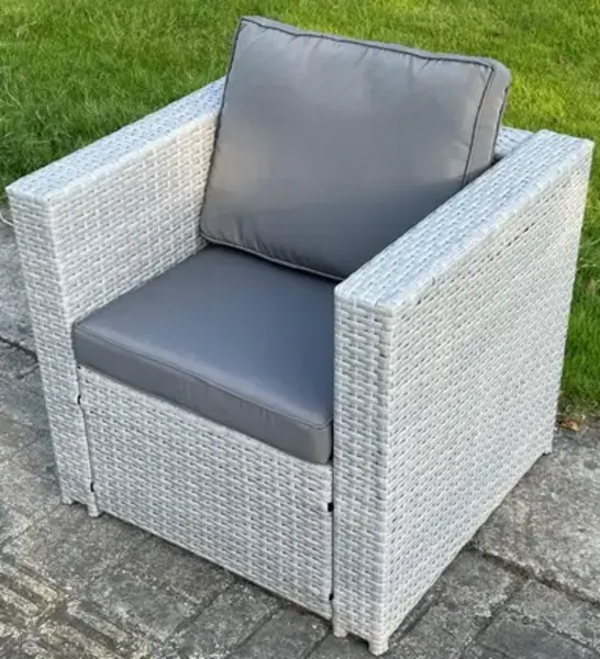 Image of Fimous Single Seater Outdoor Light Grey Rattan Lounge Complete Sofa Set with Thick Cushion