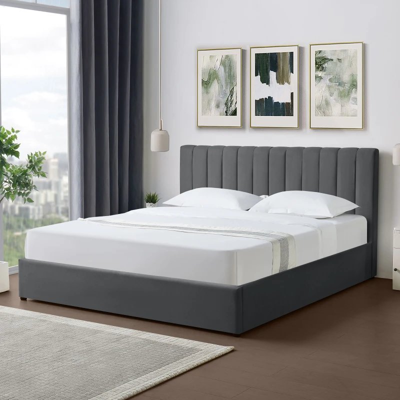Image of Evelynne Fabric 180Cm Superking Ottoman Bed Frame - Dark Grey