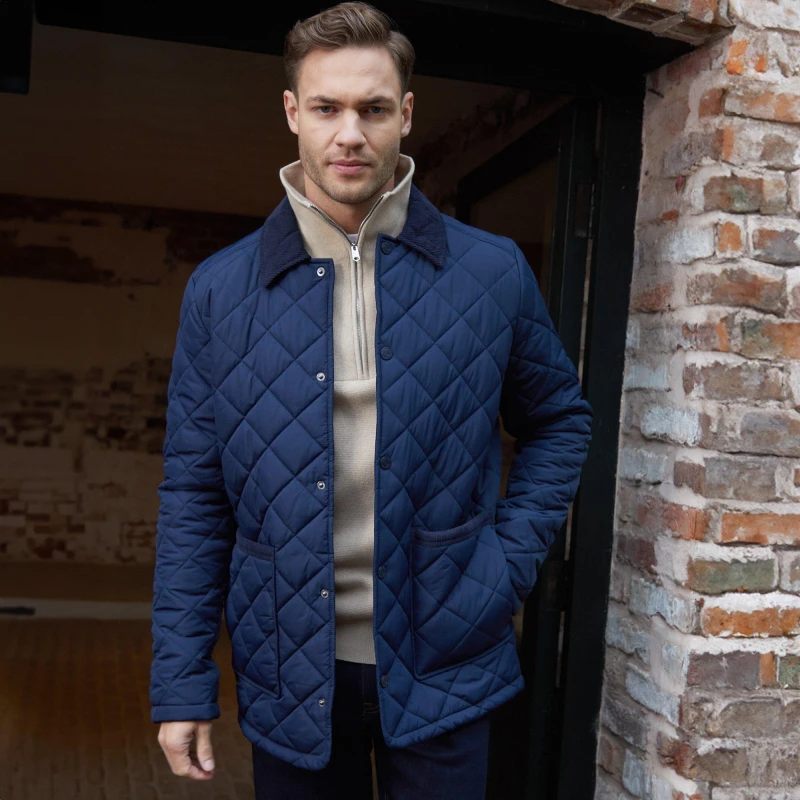 Image of Threadbare Diamond Quilted Patch Pocket Jacket Navy