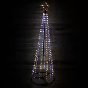 Image of 8ft (2.5m) Premier Christmas Outdoor Black Pin Wire LED Pyramid Maypole Tree in Warm & Cool White Mix