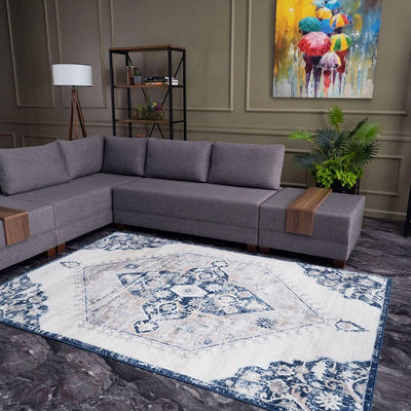 Image of The Rugs Montana Navy Cream Oriental Area Rug And Runner Soft Durable Pet Friendly Easy To Clean Living Room Bedroom 4020