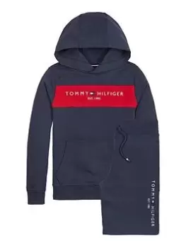 Image of Tommy Hilfiger Boys Essential Colorblock Hoodie And Short Set - Navy, Size Age: 8 Years