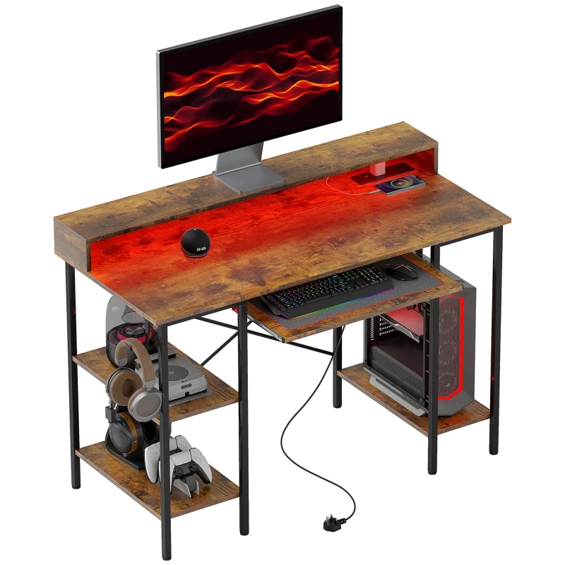 Image of HOMCOM Gaming Desk with Monitor Stand and Sliding Keyboard Tray Rustic Brown, Brown 920-093V70RB