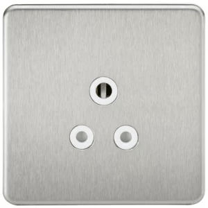 Image of KnightsBridge 1G 5A Screwless Brushed Chrome Round Pin 230V Unswitched Electrical Wall Socket - White Insert