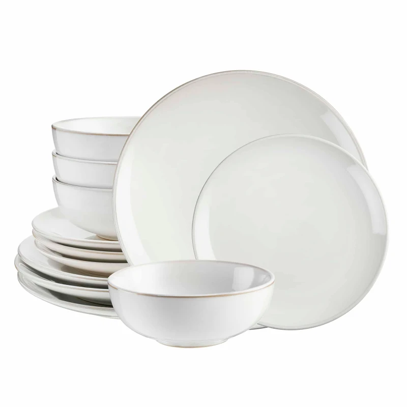 Image of Cooks Professional 12pc Nordic Stoneware Dinnerware Set 4 Person Plate & Bowl Setting in White Size: 12 Pack White Unisex 12 Pack