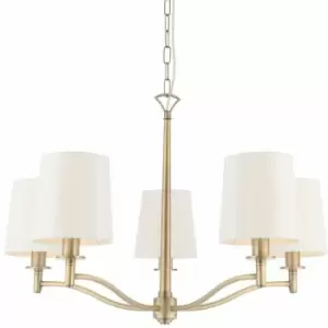 Image of Multi Light Ceiling Pendant 5 Bulb antique brass & white Chandelier Lamp Shade