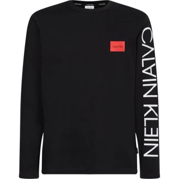 Image of Calvin Klein Box Logo Long Sleeve T Shirt - Ck Black