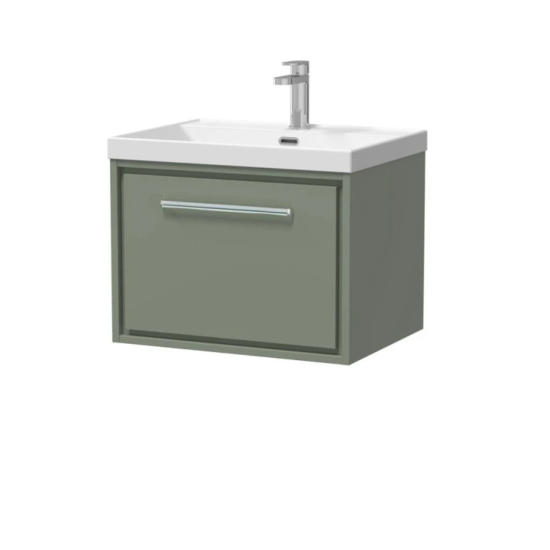Image of Balterley Bathroom 1 Soft Close Drawer Wall Hung Vanity Unit Basin, Green, 600mm in Green Green Unisex