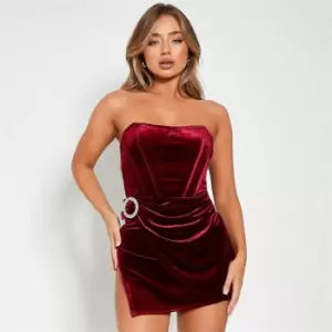 Image of I Saw It First Velvet Bandeau Drape Detail Mini Dress - Red