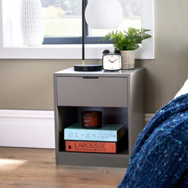 Image of Home Source Phoenix 1 Drawer Bedside Table Nightstand Storage Unit Grey Bedroom Furniture