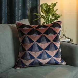 Image of Paoletti - Leveque Deco Geometric Jacquard Velvet Cushion Cover, Blush/Navy, 50 x 50 Cm