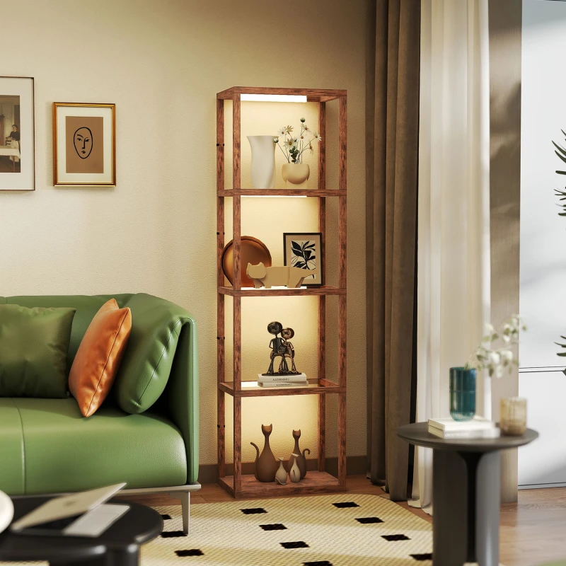 Image of HOMCOM HOMCOM Floor Lamp with Glass Shelves, Dimmable LED Lamp for Living Room in Brown Brown One Size Unisex 5063603596764