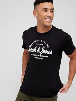 Image of Jack & Jones Large Logo T-Shirt - Black, Size S, Men
