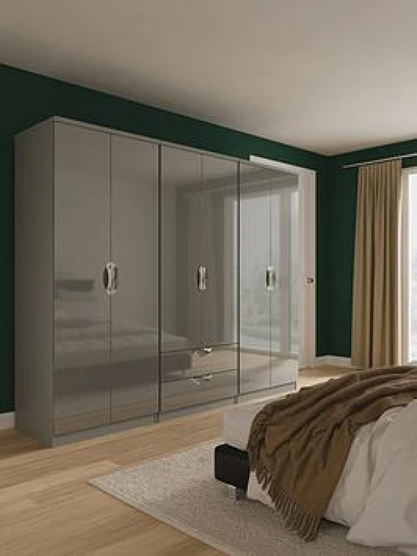 Image of Welcome Furniture Ltd Camden 6 Door 2 Drawer Wardrobe in Grey Gloss & Dusk Grey - Ready Assembled, Grey CAM188GGDG