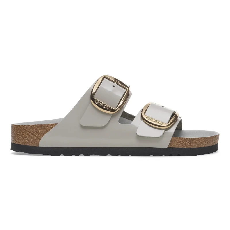 Image of Birkenstock Natural suede leather sandals with a large buckle For Her Birkenstock Arizona Gris Female 39 Etroit