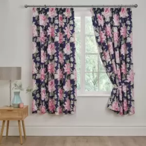 Image of Kirsten Floral Print Lined Pencil Pleat Curtains, Pink/Blue, 66 x 72" - Dreams&drapes