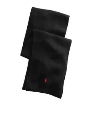 Image of Polo Ralph Lauren Polo Ralph Lauren Merino Wool Knitted Scarf, Black, Men