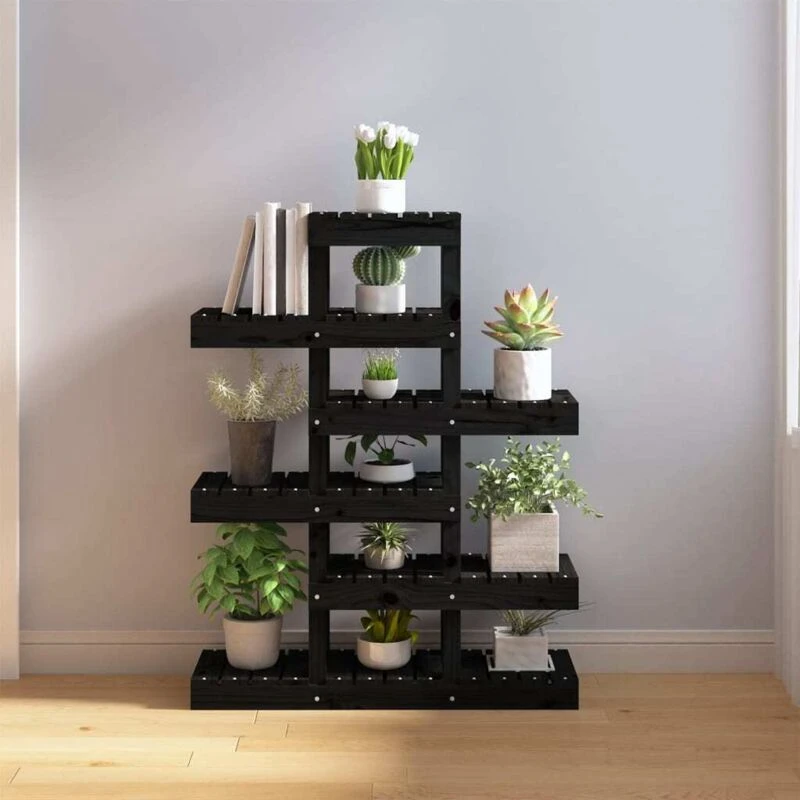 Image of vidaXL Plant Stand Black 85x25x109.5cm Solid Wood Pine, Black 822091