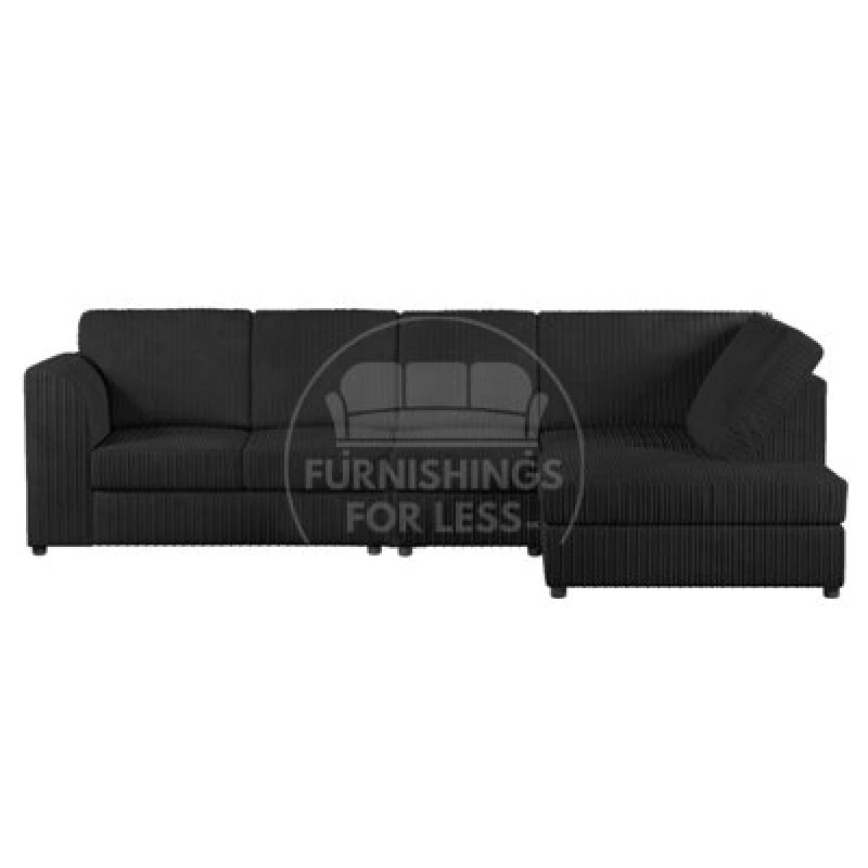 Image of Furnishings For Less UK Luxor Black Jumbo Cord Large 5 Seater Corner Sofa Long Right Hand Facing - Full Back