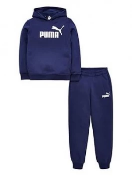 Image of Puma Essentials Logo Hooded Sweat Suit - Navy