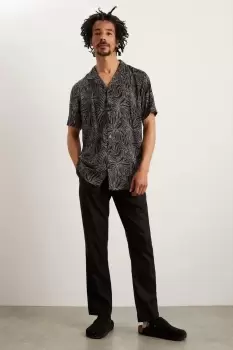 Image of Black Abstract Floral Print Viscose Revere Shirt