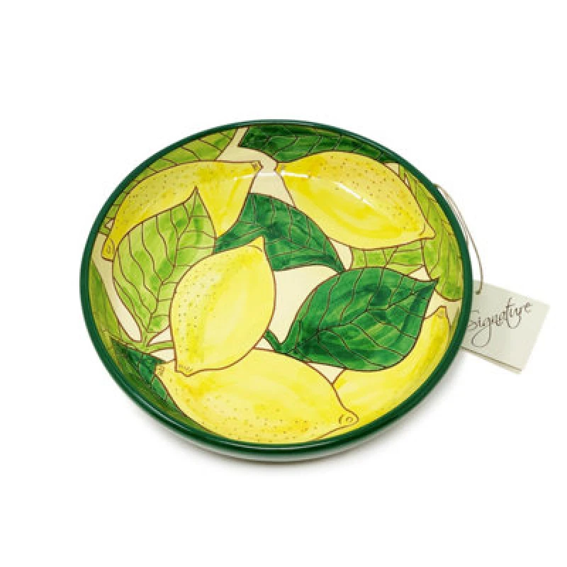 Image of Verano Spanish Ceramics Signature Lemons Hand Painted Ceramic Kitchen Dining Salad/Fruit Bowl (Diam) 23cm Multi